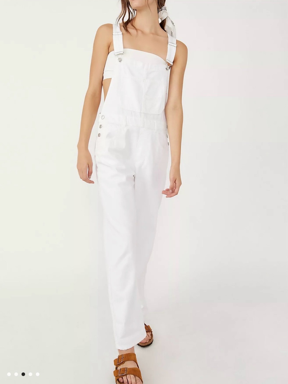 Free People White Cross-Back Denim Overalls